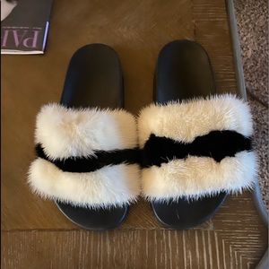 Givenchy authentic mink slides, black &white.